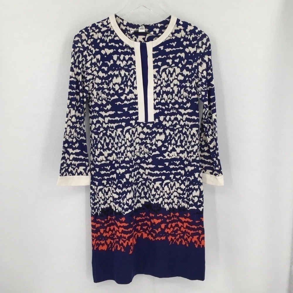 DVF Diane von Furstenberg Achelle Scribble Lines blue tunic dress silk new 0
